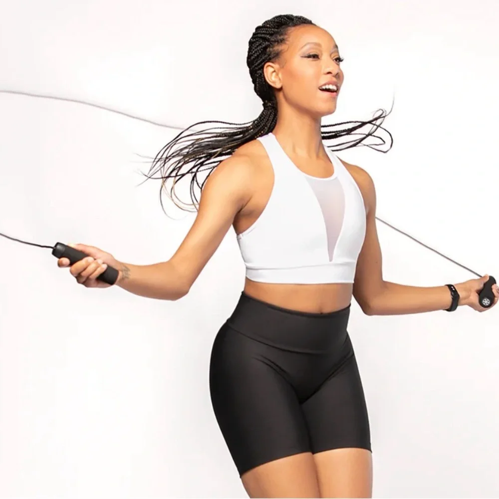 🤍Elevé Dance Vivian Crop Top in Stage White W a Mesh Deep V Panel & Racer back